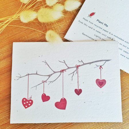 Valentine Card  hanging hearts